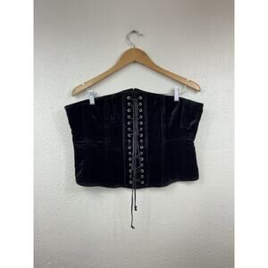 Black Velvet Lace Up Underbust Corset Waist Cincher Size 86CM Renaissance Faire